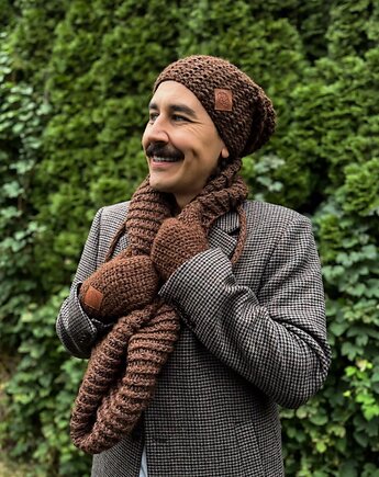 Męska czapka MERINO Neverland Brąz + podszewka JEDWAB