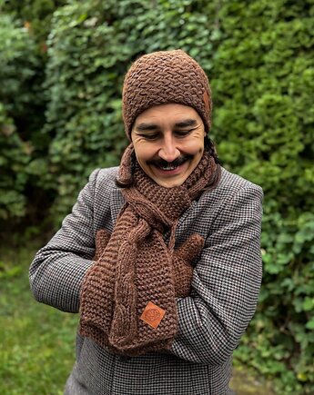 Męski szal MERINO Brąz szalik, Brain Inside