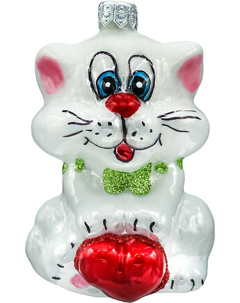 Bombka choinkowa szklana: Kotek z sercem w muszce, Syn Bombkarza