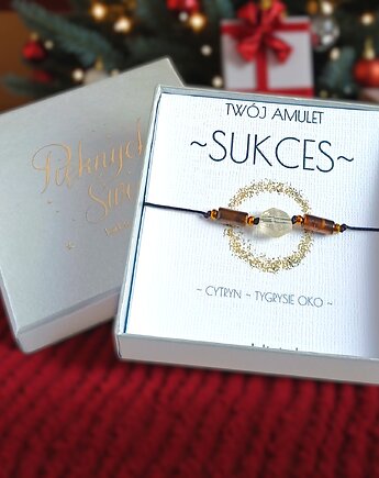 Amulet - SUKCES - świąteczne pudełko - cytryn, tygrysie oko, kaktusia