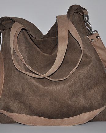 Torba hobo XXL - brąz, beż - wegańska, PRACOWNIA 166