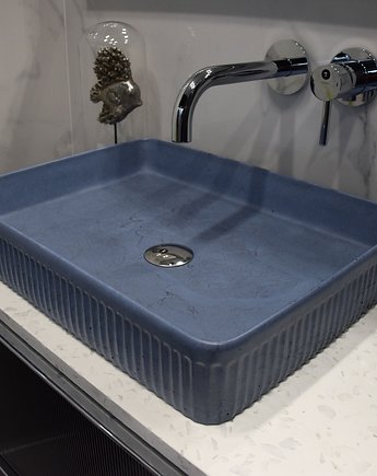 Betonowa umywalka prostokątna ryflowana 50cm niebieska, Betonowy Design