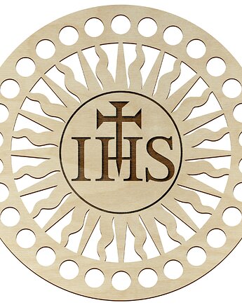 Drewniana Baza 15cm na Komunię do Szydełkowania Koszyka Hostia IHS Prezent, smxdsgn