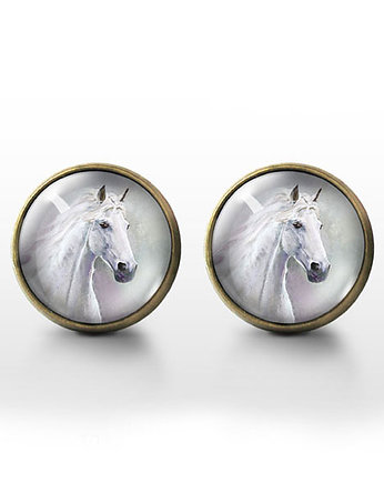 Kolczyki sztyfty - Biały koń - brąz, yenoo