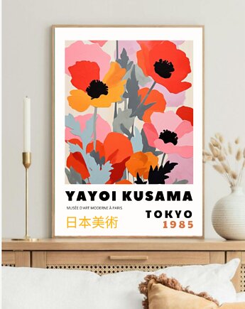 PLAKAT dekoracyjny , Yayoi Kusama, wystawowy, kwiaty, black dot studio