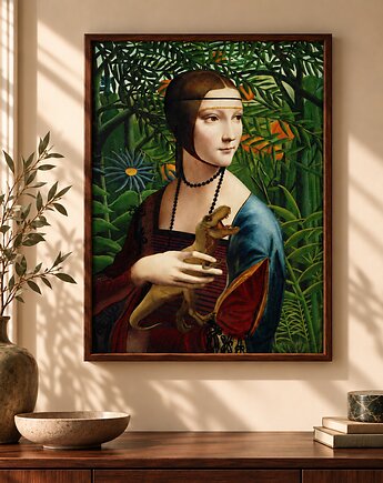 Plakat Fine Art giclee kolaż DAMA Z T.REXEM, ma illustories