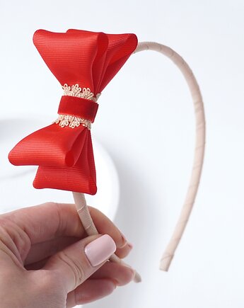 Świąteczna opaska BORDOWA kokardka do włosów, FILIPOLA