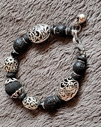 Bransoletka z lawą wulkaniczną i pięknymi ażurowymi ozdobami w stylu vintage, Galeria Limart