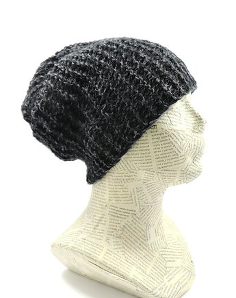 Długa ciepła czapka beanie nerd hipster czarny melanż, RękaProduction