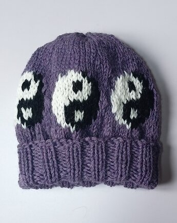 PROMOCJA jedna sztuka! czapka unisex ze 100% miękkiej wełny, yin yang, cosy creation