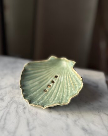 Ceramiczna Mydelniczka z Odpływem Muszelka Muszla Jasno Zielona, Maison Fragile