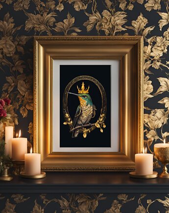 PLAKAT koliber, obrazek z kalibrem w koronie, black dot studio