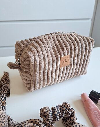 Sztruksowa kosmetyczka kostka Ciemny Beż, sabi tatka