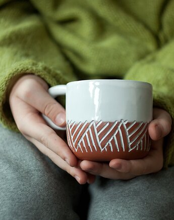 Kubek z jodełką biały, Ceramika Zapiecek