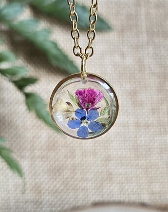 Kwiatowa łąka Złoty wisiorek prawdziwe kwiaty, zkwiatem