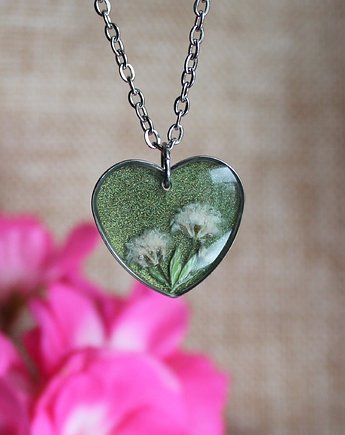 Srebrna zawieszka srebrny wisiorek serce prawdziwe zielona serduszko, zkwiatem