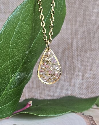 Złoty wisiorek prawdziwe kwiaty zawieszka