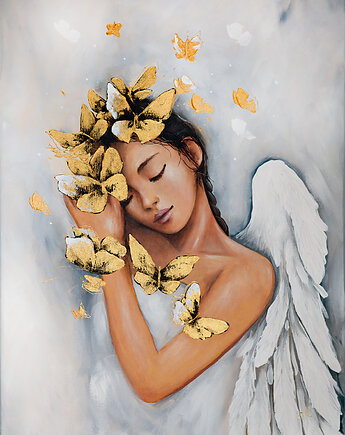 Ręcznie malowany Anioł - 50x70 cm Twoja dedykacja, raspberryEM