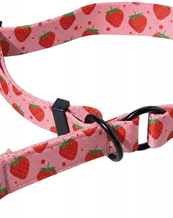 OBROŻA dla psa półzaciskowa RÓŻOWA TRUSKAWKI L 50-65cm taśma 2,5cm, Kolorowe Łapki