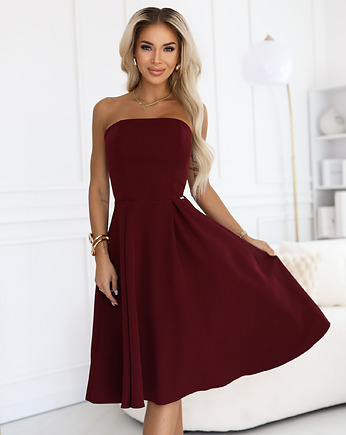 641-1 VIVIENNE gorsetowa rozkloszowana sukienka midi - bordowa, NUMOCO