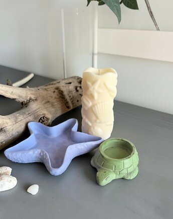 Skarby Oceanu- zestaw prezentowy  świeca sojowa + naczynia gipsowe, Oyka Candle