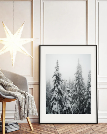PLAKAT  zimowy las pod śniegiem, black dot studio