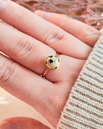 Pierścionek ze stali chirurgicznej kamień naturalny Jaspis Dalmatyński, boho, Dary Rusałki