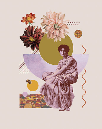 Plakat Kolaż Październikowe Dalie, Pracownia RetroBotanica