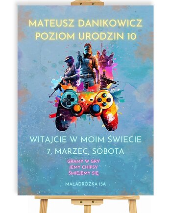 Plakat Powitalny Na Urodziny Dziecka W Stylu Gry Gracza 50x70 cm, Magnetyczne Studio