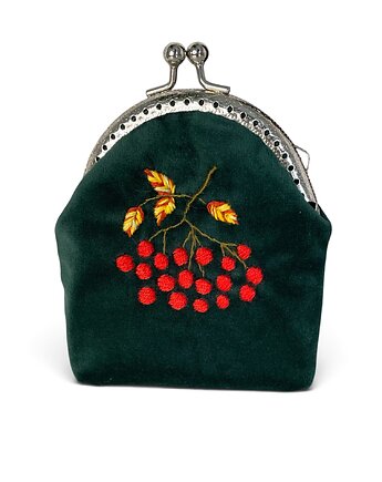 Portmonetka damska haftowana Jarzębina, portfel damski w stylu Retro, IriShe Jewelry