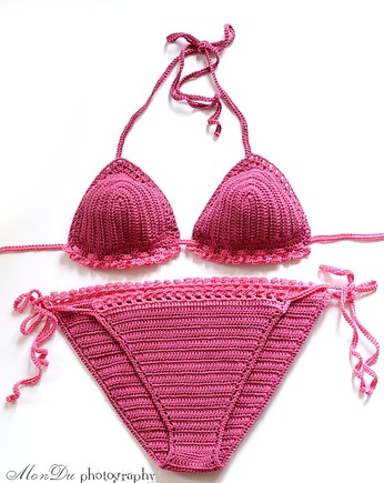 Szydełkowe bikini - malinowe, MonDu