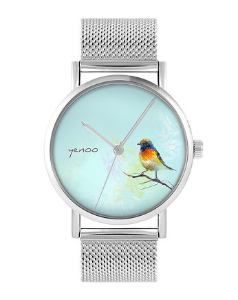 Zegarek - Kolorowy ptak - bransoleta mesh, yenoo
