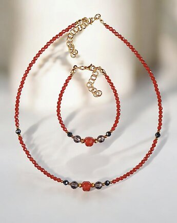 RAZEM TANIEJ! komplet jesienny : karneol, kwarc dymny, czarny turmalin, kaktusia