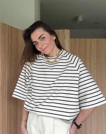 T-shirt Chillout ecru cream & black neck, Patchouli