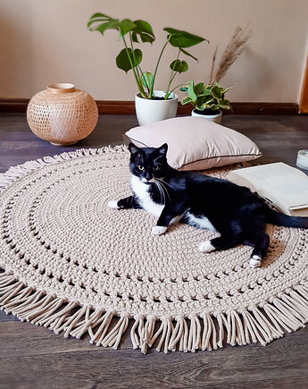 Okrągły dywan ze sznurka w stylu boho skandi - ciepły beż, Damariz