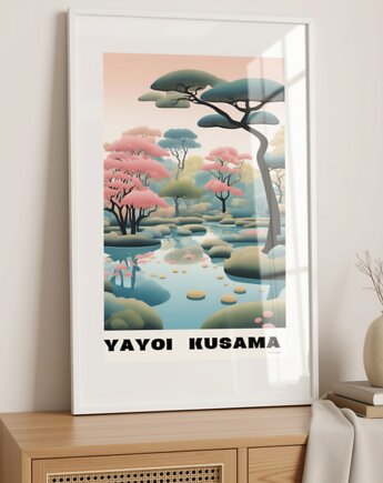 PLAKAT dekoracyjny Japonia Yayoi Kusama, pastelowa ilustracja, black dot studio