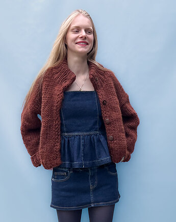 100% MERINO brazowy kardigan, PANAPUFA