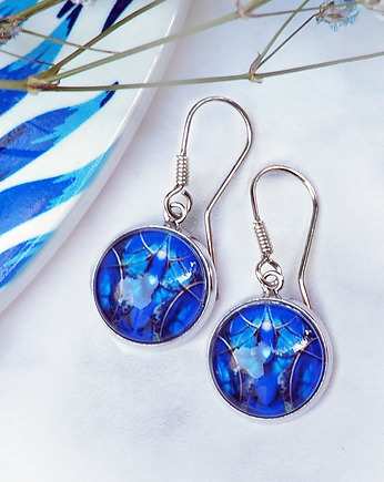 SZAFIROWA KOMNATA -unikatowe kolczyki srebrne bigle