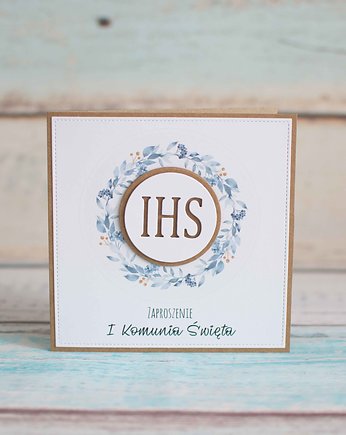 Zaproszenie Pierwsza Komunia Święta - IHS Wianek III, LittleBunnyCraft
