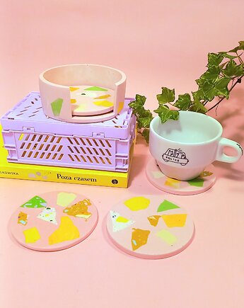 Kolorowa podkładka pod kubek, zestaw, organizer, różowa, duże lastryko, 9 cm, Crazzyco