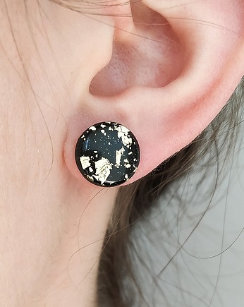 Czarne eleganckie kolczyki sztyfty ze złoceniami, Marshmaglow