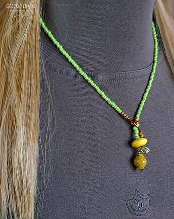 Boho, uroczy naszyjnik z drobnych koralików z cytryną, PREZENT handmade, Galeria Limart