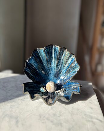 Ceramiczna Muszla Muszelka Skarbiec z Perłą na Biżuterię Midnight Ocean, Maison Fragile