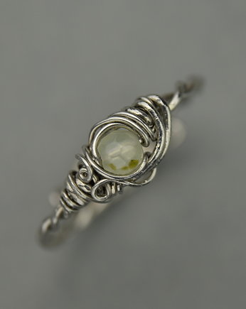 Pierścionek regulowany prehnit wire wrapping, Agata Rozanska