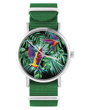 Zegarek - Papugi, tropikalny - zielony, nylonowy, yenoo