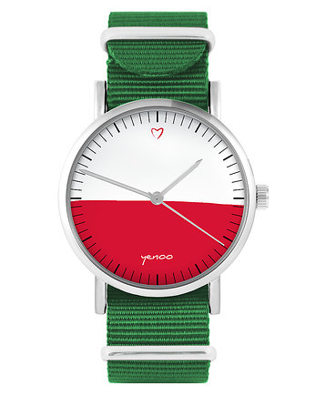 Zegarek - Polska flaga - zielony, nylonowy, OSOBY - Prezent dla Chłopaka