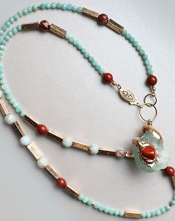 UNIKAT - Naszyjnik 14k z jaspisem, fluorytem, amazonitem i lawą, KEIT