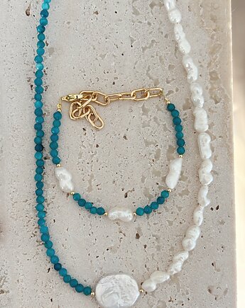Zestaw biżuterii z pereł naturalnych i chalcedonu, Chmolowska Jewellery