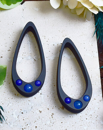 Tunele do uszu 25-100mm / wydłużone łezki z kamieniami / niebieski  jadeit, Spirit Of Copper