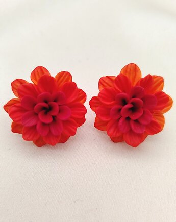 Kolczyki dalie pomarańczowe handmade, jesienne kolczyki kwiatowe, Albina LaBelle